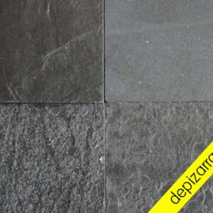 4 acabados superficiales de placa de pizarra natural. Color negro Bierzo.