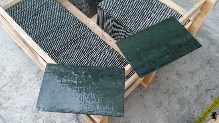 Green slate roofing tiles.