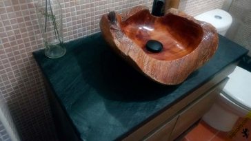 Encimera baño madera.