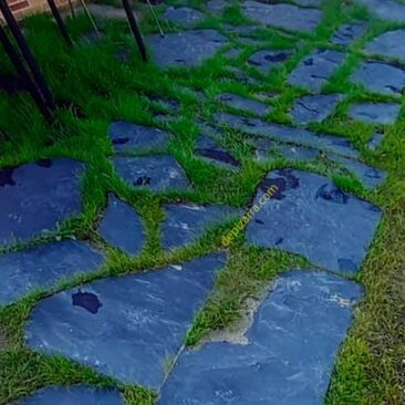 Camino de pizarra irregular natural en jardín