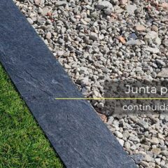 Bordillo pizarra jardín con grava junta perfecta.