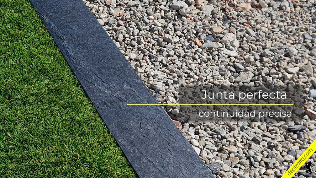 Bordillo pizarra jardín con grava junta perfecta.